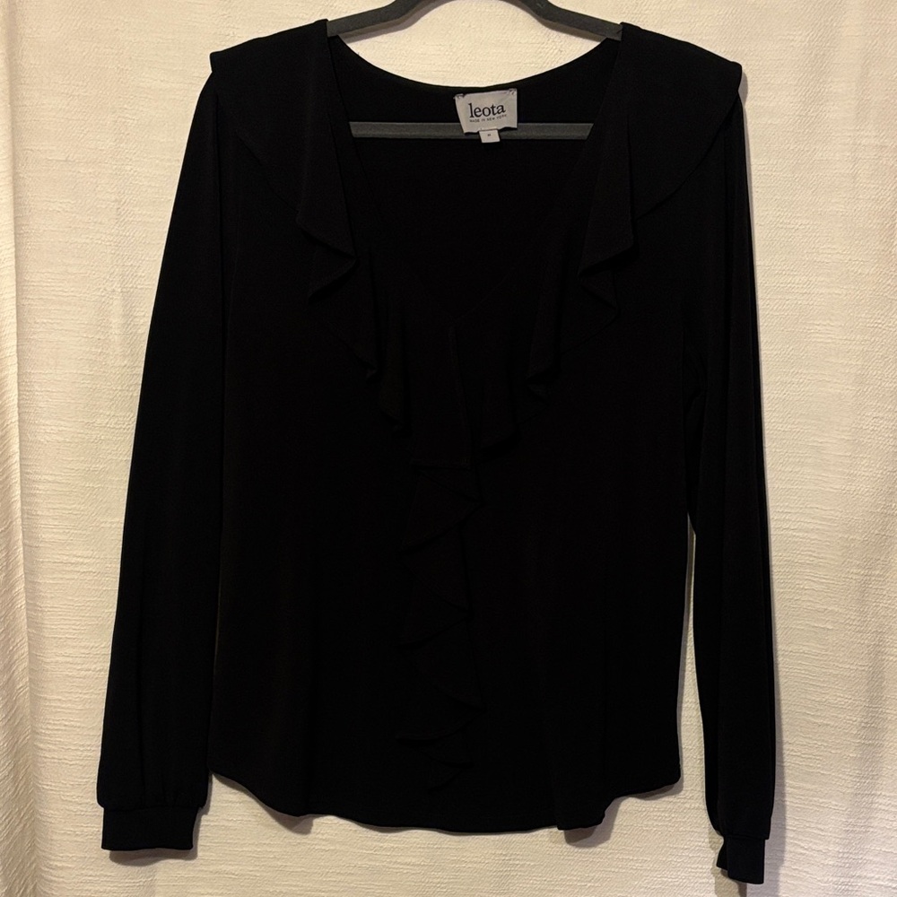 Leota Black Ruffle V-Neck Blouse